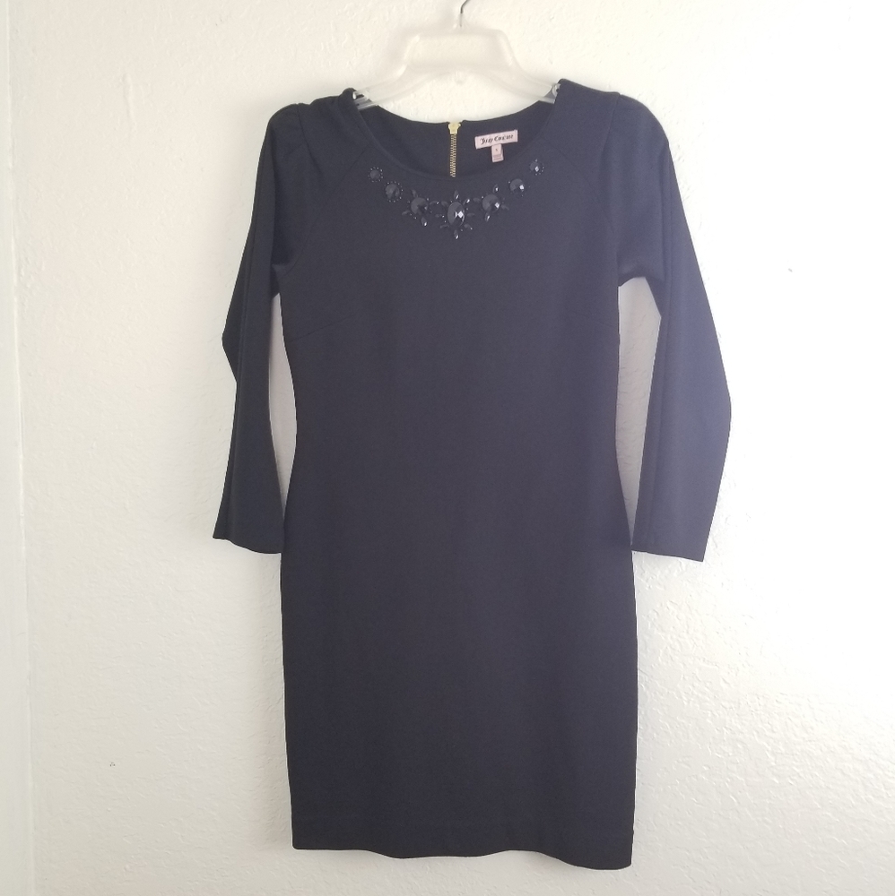 Juicy Couture Black Gold Jeweled 3/4 Sleeve Dress